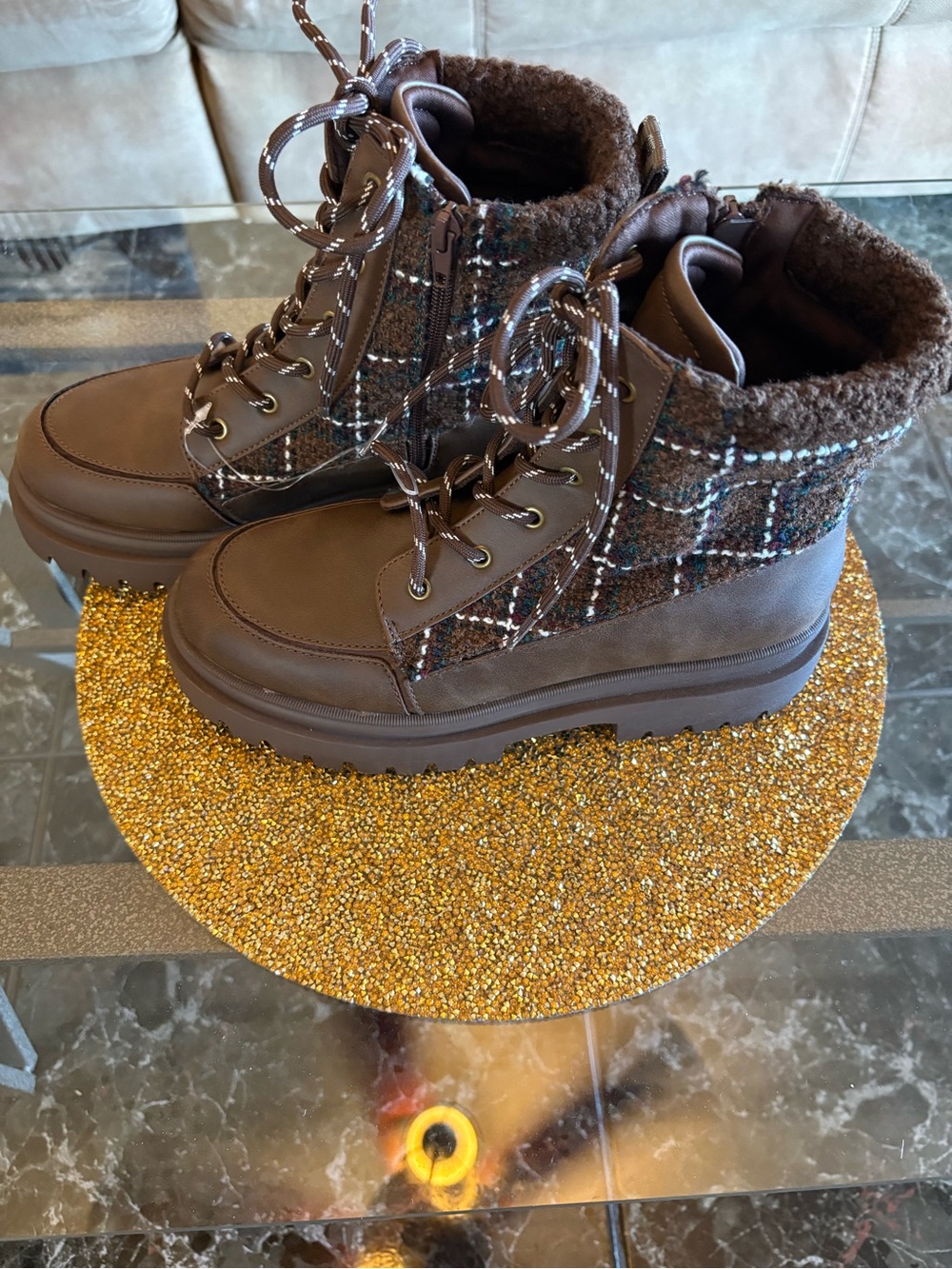Rocket Dog Brown Plaid Lace-Up Ankle Boots/inside plush foam/side zipper 8.5 - Picture 8 of 8
